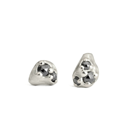 Sterling Silver Tideworn Black Diamond Cluster Earrings - SINGLES