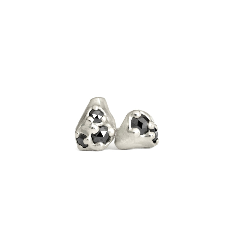 Sterling Silver Tideworn Black Diamond Cluster Earrings - SINGLES