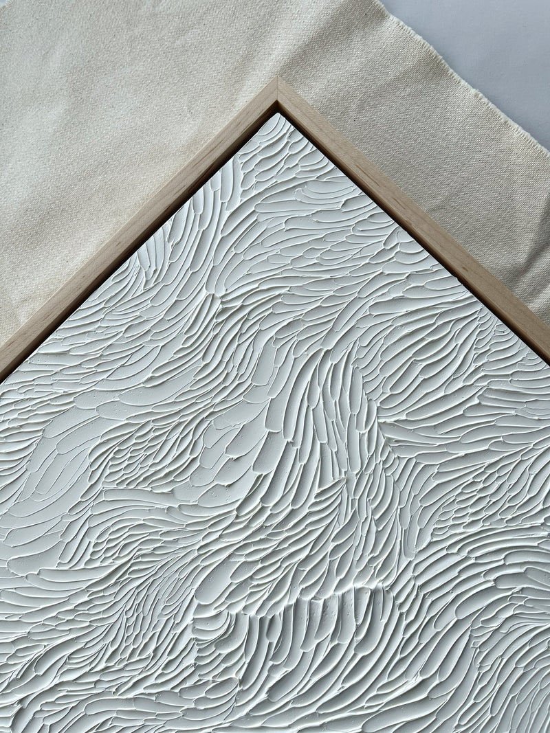 Ninos Studio, White Textured Abstract Art, Current Series Painting.