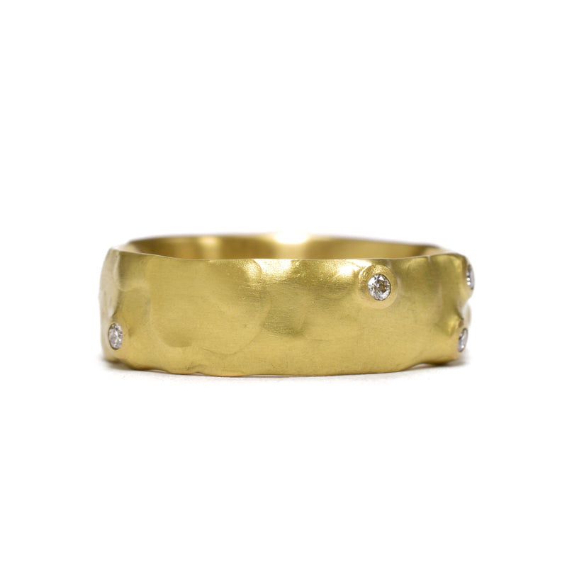 Unisex wide organic ring band with diamonds by Johnny Ninos. Alternative engagement rings available at Ninos Studio.
