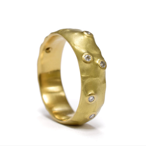Wide organic band with diamonds by Johnny Ninos. Available at Ninos Studio.