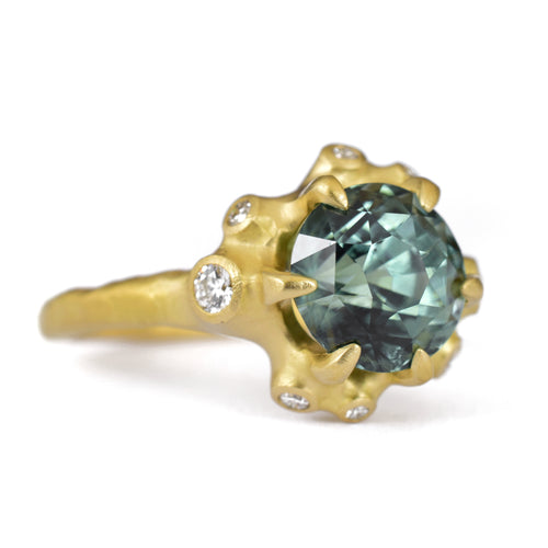 Green Sapphire Cluster Ring