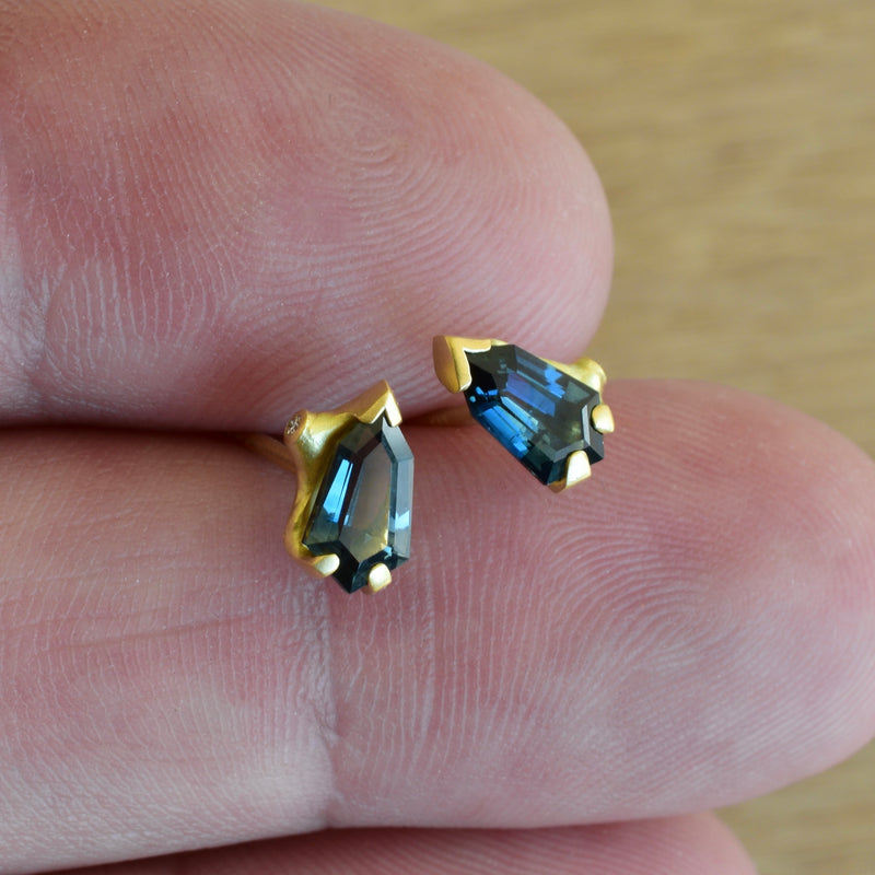 Shield Cut Sapphire Cluster Earring Set