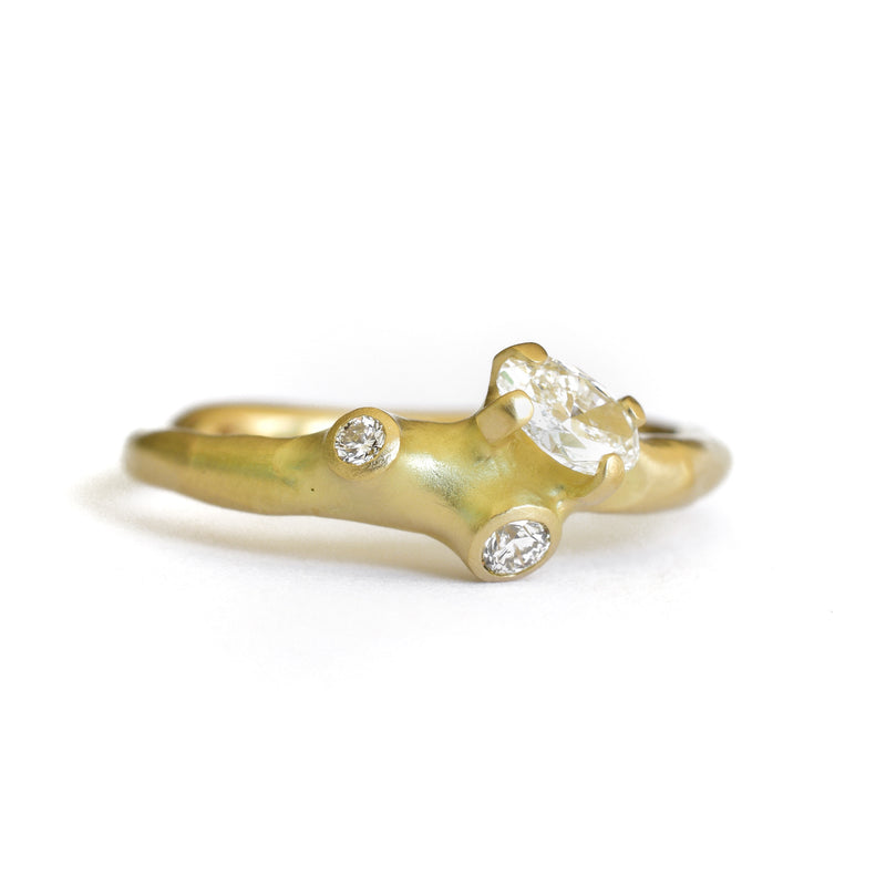 Medium Barnacle Cluster Ring with Oval Diamond Center