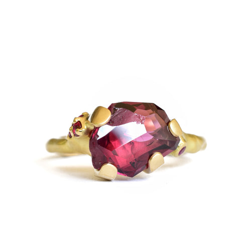 Rhodolite Rough Luxe Ring with Rubies