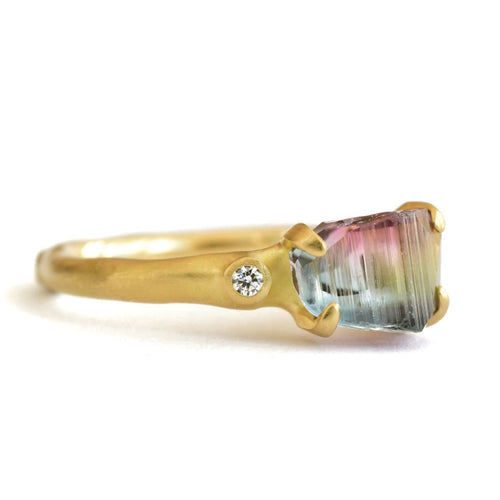 Watermelon Tourmaline Rough Luxe Ring