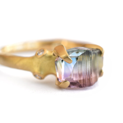 Watermelon Tourmaline Rough Luxe Ring