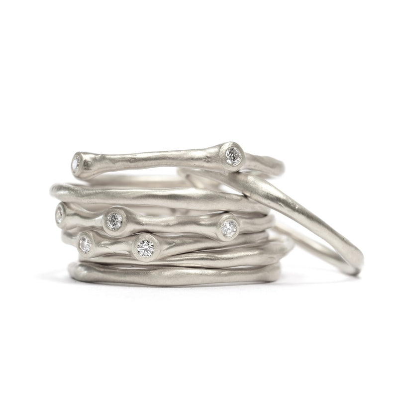 Sterling Silver Single Petite Stacking Ring (With Diamonds)