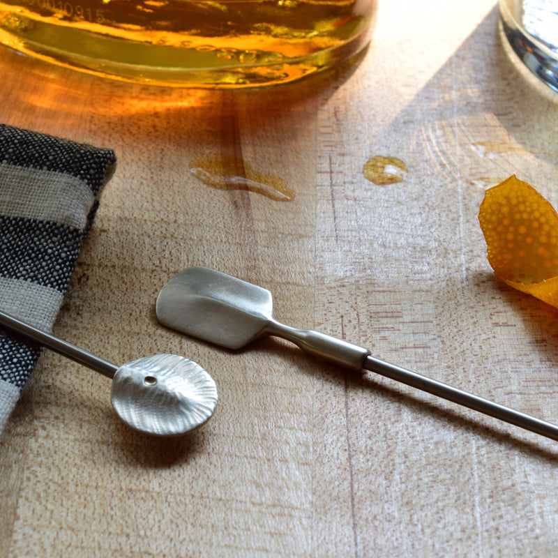 Cocktail Stirrer in cast silver, stainless silver, and turned maple. Available at Ninos Studio. 