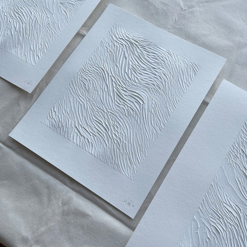 Ninos Studio, White Monochromatic Textured Abstract Art, Study on Paper.
