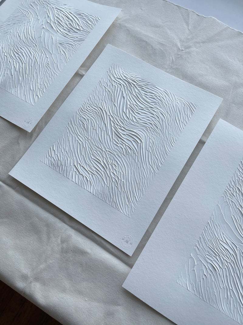 Ninos Studio, White Monochromatic Textured Abstract Art, Study on Paper.