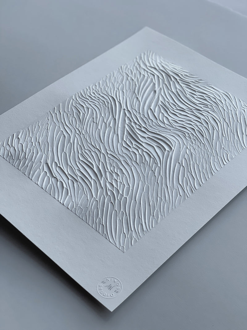 Ninos Studio, White Monochromatic Textured Abstract Art, Study on Paper.