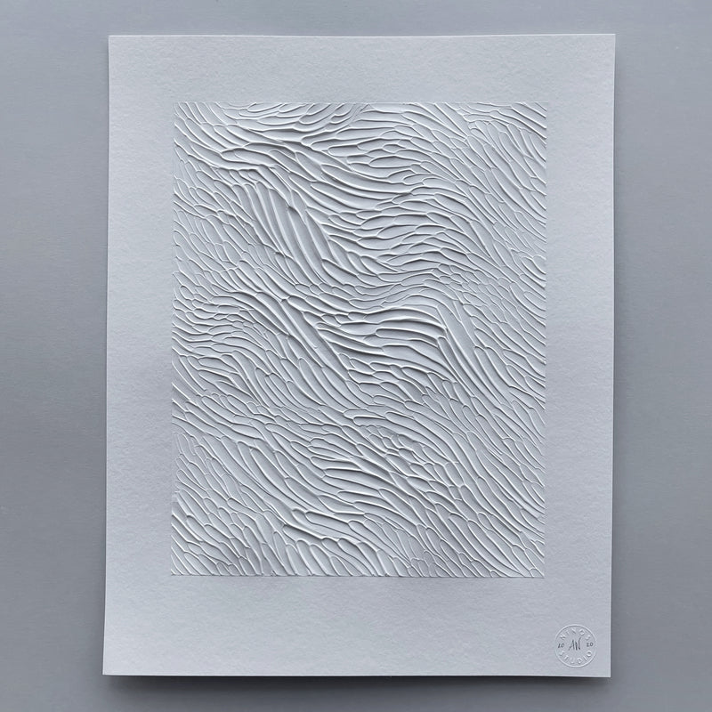 Ninos Studio, White Monochromatic Textured Abstract Art, Study on Paper.