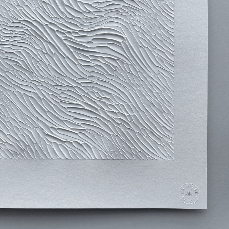 Ninos Studio, White Monochromatic Textured Abstract Art, Study on Paper.