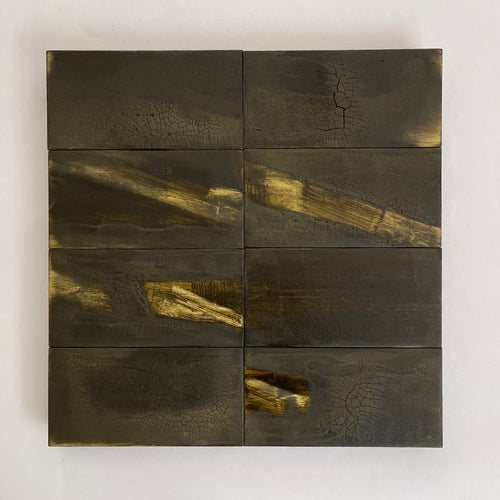 Groundwork 29, Textural Green Abstract Grid Painting by Ninos Studio