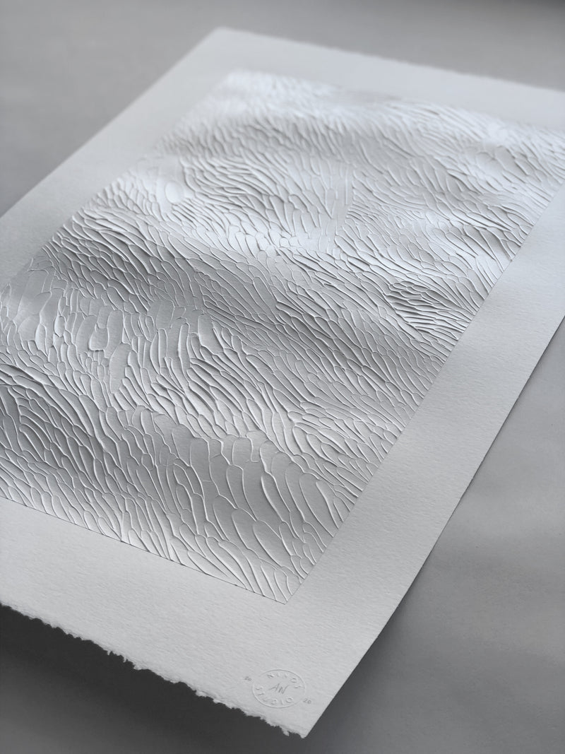 White on White Textured Art on Paper by Ninos Studio