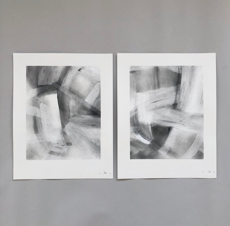 Ninos Studio, Set of 2 Black & White Abstract Drawing Studies.