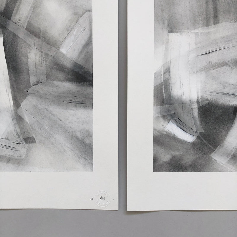 Ninos Studio, Set of 2 Black & White Abstract Drawing Studies.