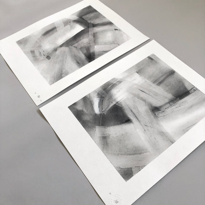 Ninos Studio, Set of 2 Black & White Abstract Drawing Studies.