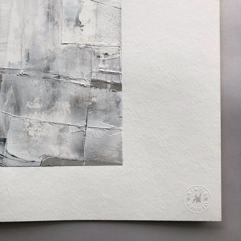 Textural Abstract Art Study on Paper, Neutral Minimal Modern Art by Ninos Studio