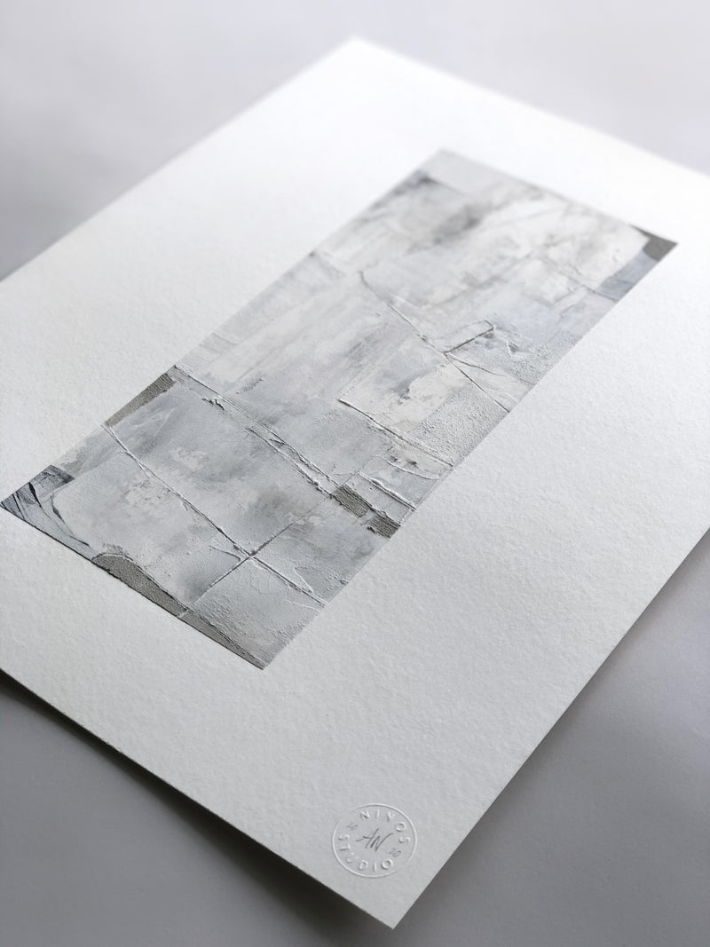 Textural Abstract Art Study on Paper, Neutral Minimal Modern Art by Ninos Studio