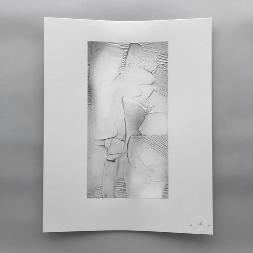 Black and white textural mixed media study on paper. Ninos Studio.