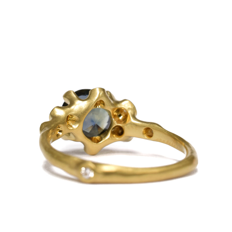 Blue Sapphire Ring prong set in 18k gold. Available at Ninos Studio. 