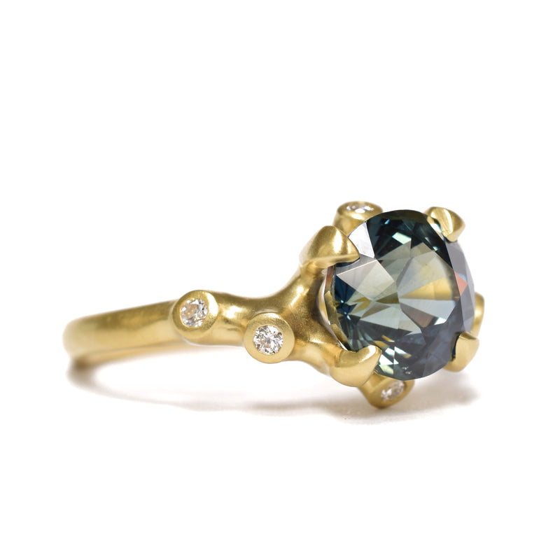 Blue Sapphire Ring prong set in 18k gold. Available at Ninos Studio. 