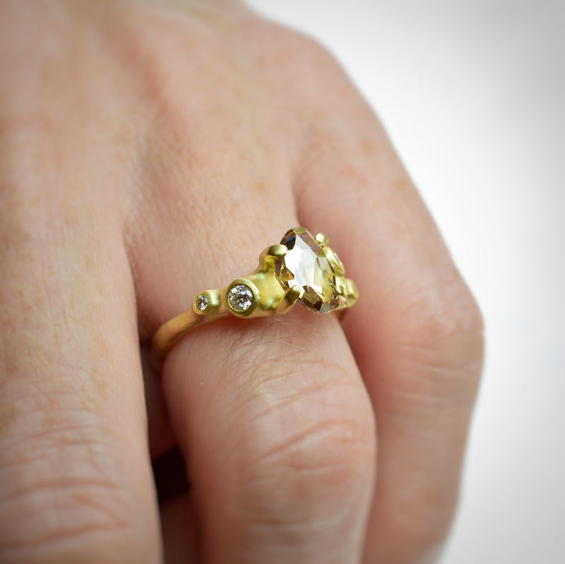 Amorphous Champagne Diamond Cluster Ring