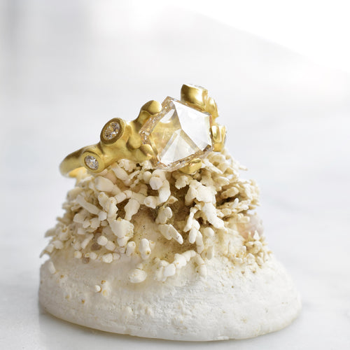 Geometric Cut Diamond Ring. Unconventional organic engagement ring. Available at Ninos Studio.