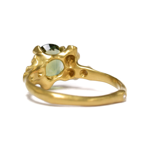 Green Oval Sapphire Cluster Ring