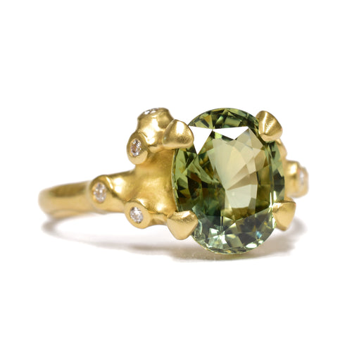 Green Oval Sapphire Cluster Ring