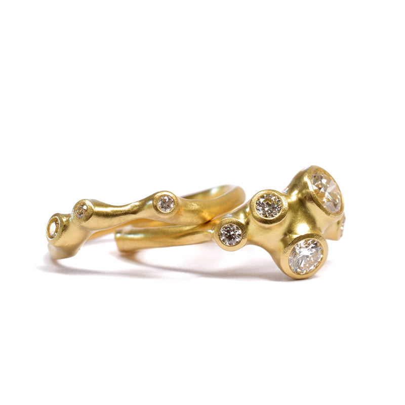 Large Barnacle Stacking Ring Set in 18l gold. Custom options available at Ninos Studio. 