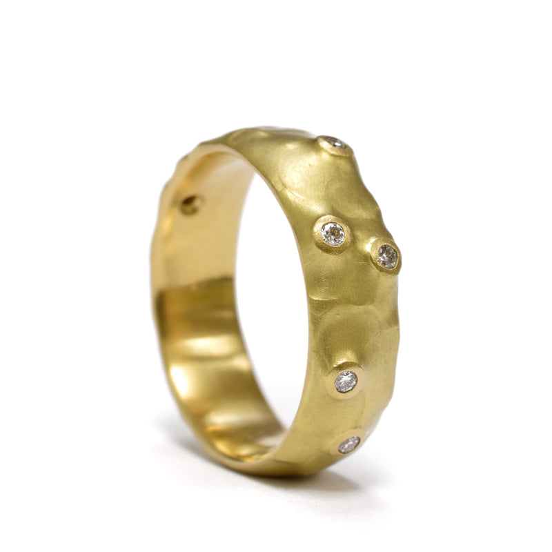 Wide organic band with diamonds by Johnny Ninos. Available at Ninos Studio. 